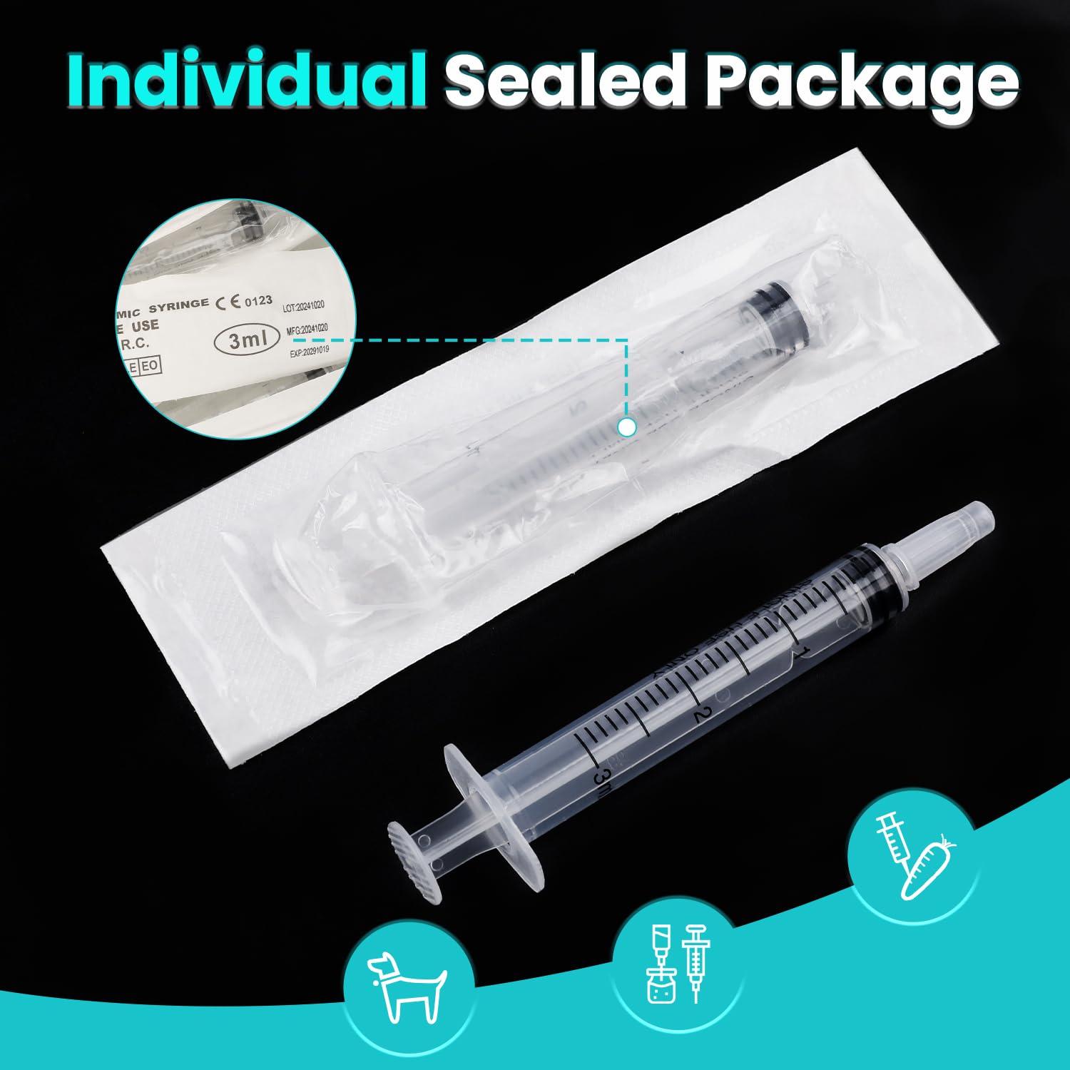 120 jeringas de 3 ml con tapa para líquido, jeringa oral sin aguja para cuentagotas de medicamentos, recolección de calostro, alimentación de mascotas, medición de líquidos, sellada individualmente,