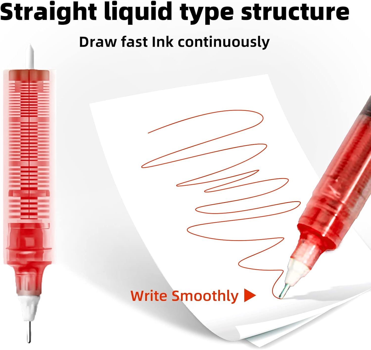 24 Pieces Rolling Ball Pens, Quick Dry Ink 0.5 mm Extra Fine Point Pens Liquid Ink Pen Rollerball Pens (Red-24 PCS) image 4
