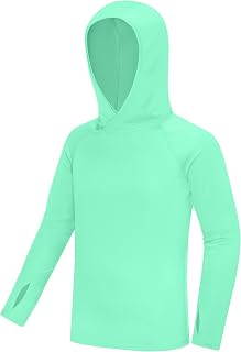 Boys Hooded Sun Shirt, Youth Long Sleeve UPF 50+ UV Protection, Kids Quick Dry Hoodie for Fishing Hiking Water Beach