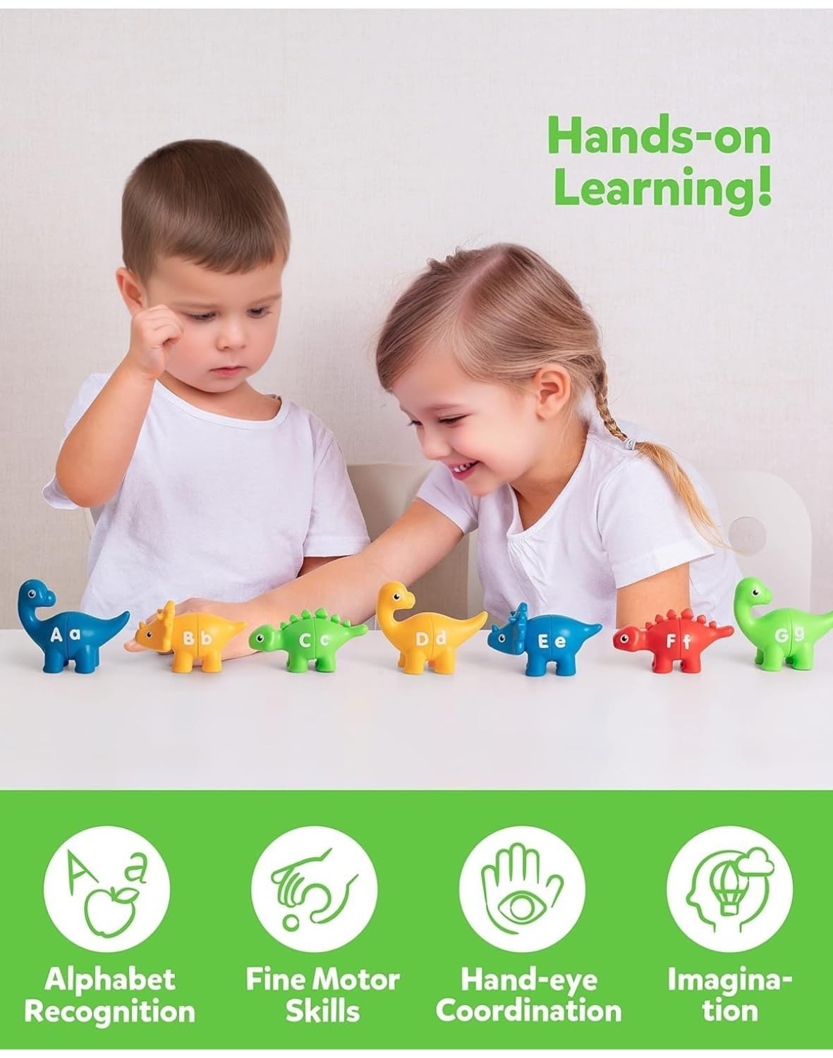 Zabawki dinozaury dla dzieci w wieku 3-5 lat, 26 sztuk, gry do nauki alfabetu, edukacyjne zabawki Montessori dla przedszkolaków, łamigłówki ABC z wielkimi i małymi literami.