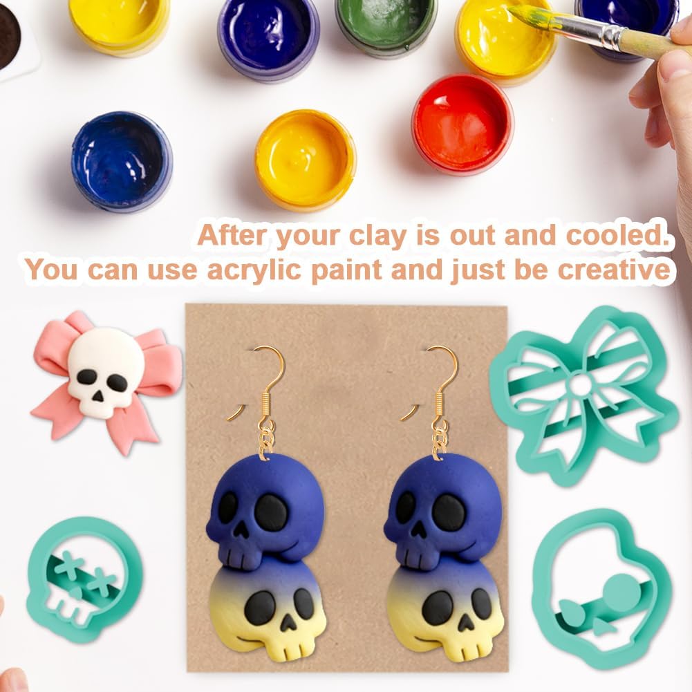 21Pcs Skull Polymer Clay Cutters Gothic Clay Earrings Cutters Polymer Jewelry Cutter for Earrings Making Party Festival DIY Supplies