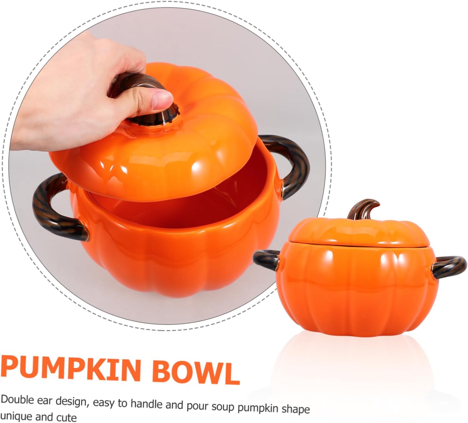 PRETYZOOM Pumpkin Soup Bowl with Lid Ceramic Double Handle Stewed Food Bowl for Home Restaurant and Festive Decor for Soup Salad and Mixing