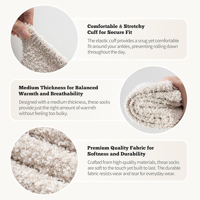 WKLOUYHE Women's Fuzzy Socks - Ultra Soft & Warm Cozy Fluffy Plush Sleep Socks for Winter 3 Pairs,Multicolour,Free Size 3