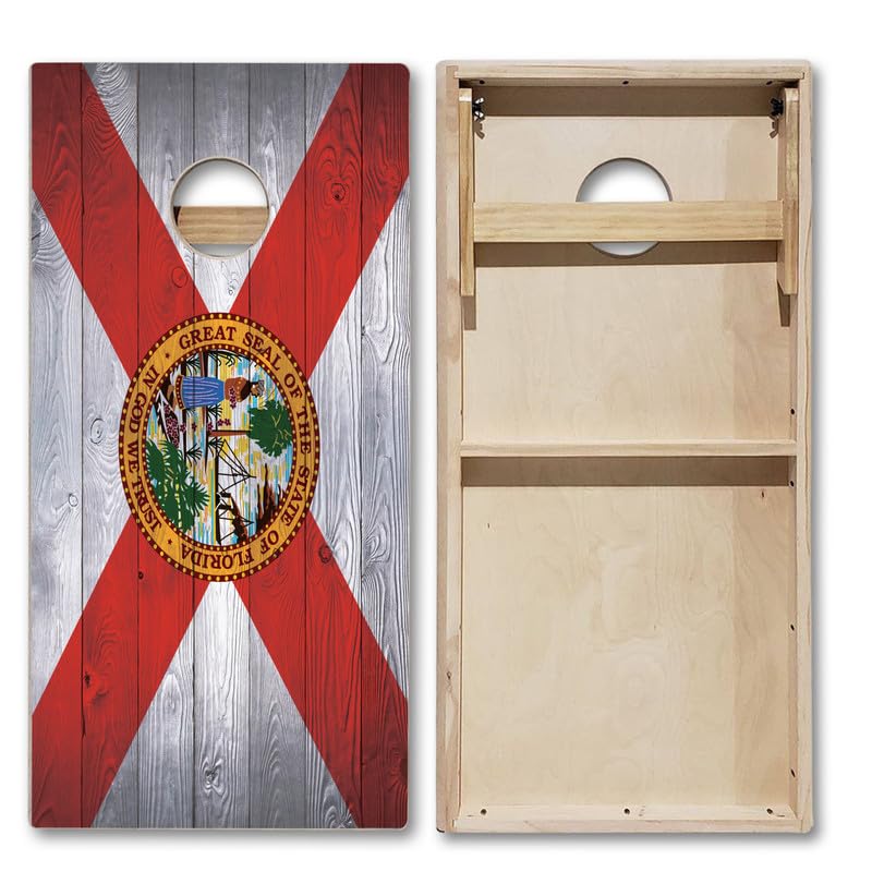 Tournament Grade Tailgating Pros Regulation Cornhole Boards Flag Set - Includes 8 Bean Bags, Carrying Cases, and 4'x2' Corn Hole Toss Game w/Ring Light