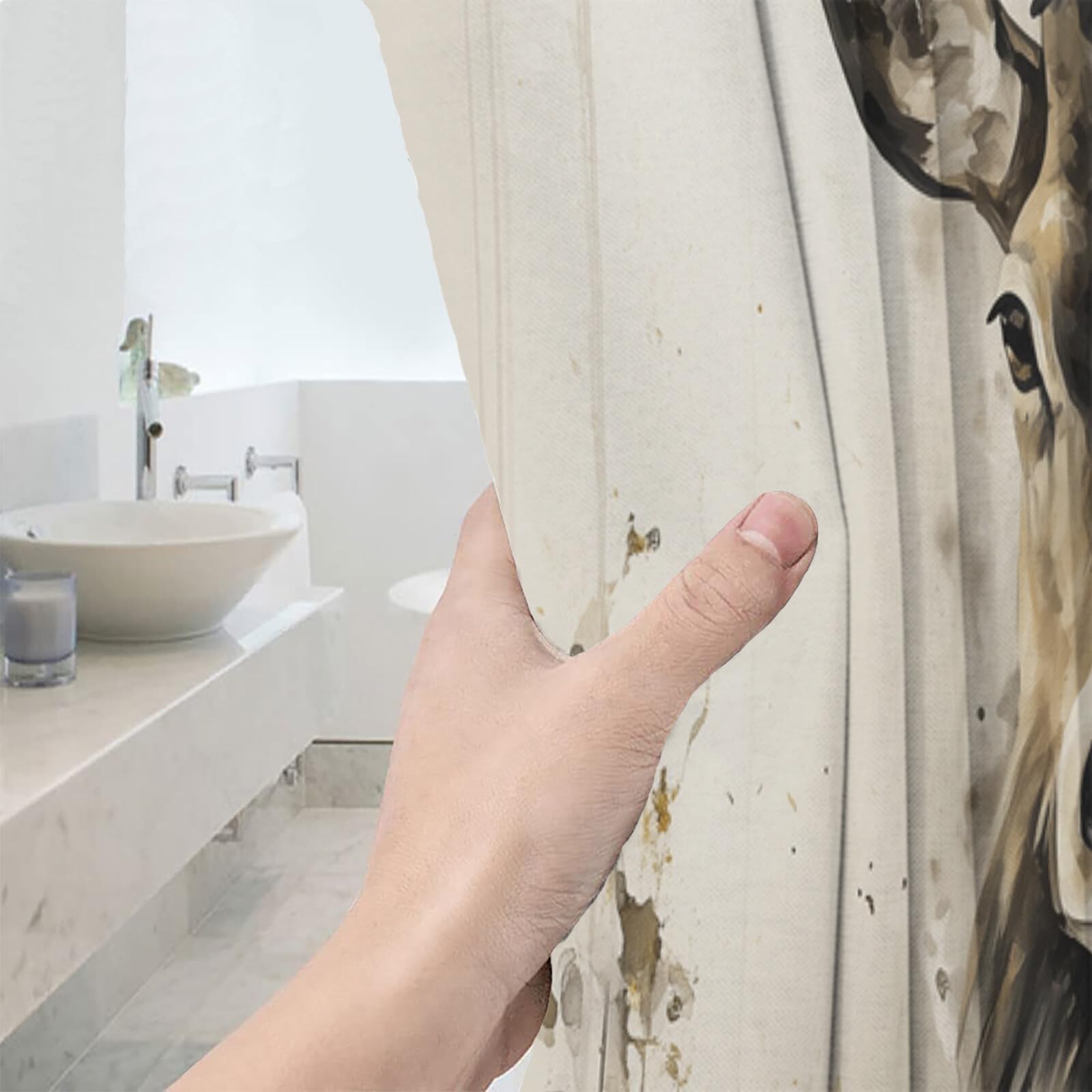 Rideau De Douche Beige Marron Cerf Rétro Peinture À l'huile Aquarelle Rideau De Bain Tissu Polyester Anti Moisissure Imperméable Lavable Rideaux Salle De Bain avec Crochets pour Baignoire