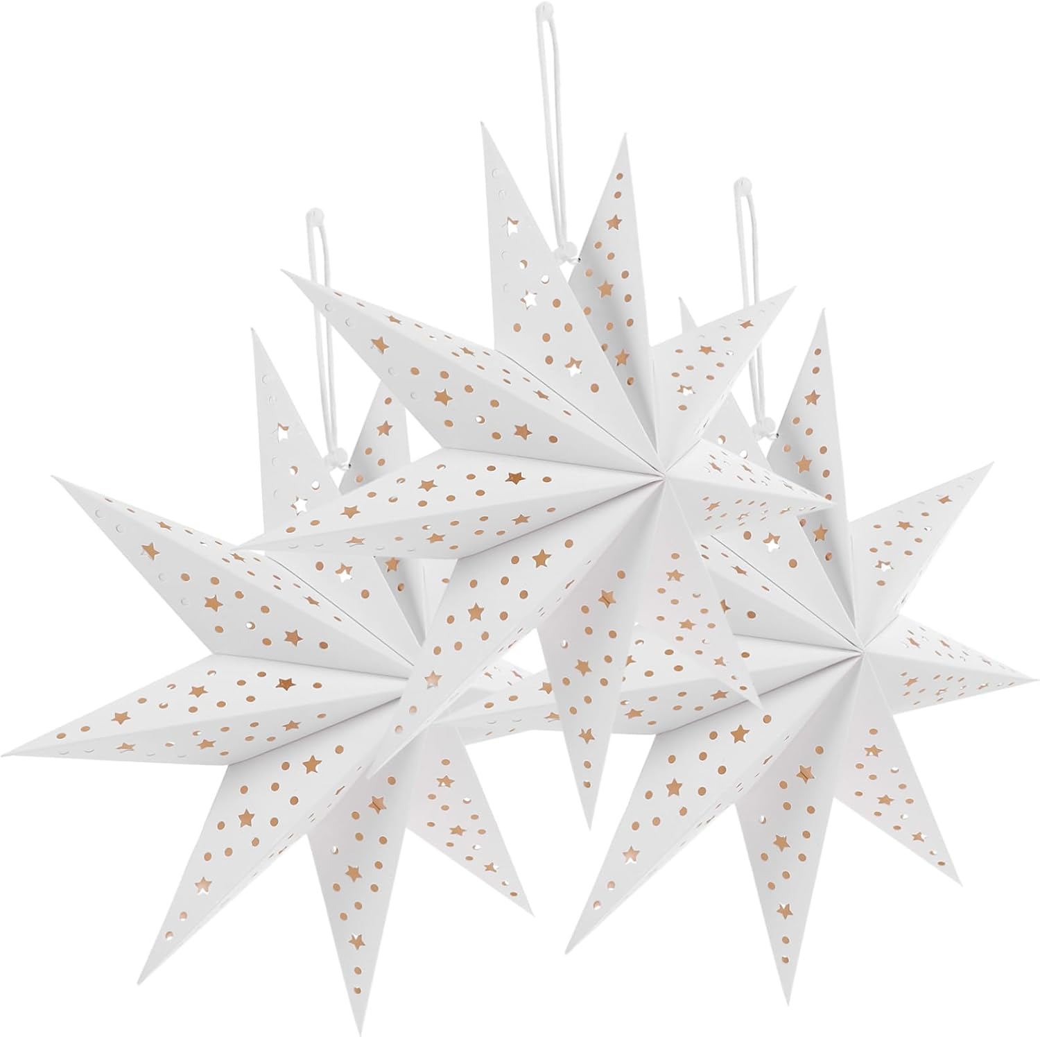 21pcs Nine-Pointed Star Paper Lanterns Lampshade Decorations for Christmas Weddings Birthdays and More Festive Atmosphere Attractive