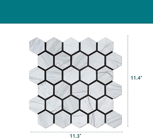 Miniatura 3 de 10 hojas hexagonales de azulejos para salpicaduras para cocina, sala de estar, etc.