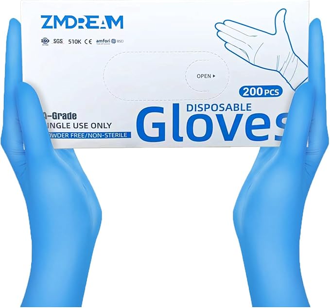 ZMDREAM 200 & 2000 Counts Nitrile Gloves 4 Mil Thick Latex-Free, Powder-Free, Textured Grip 4 Sizes for Exam, Food Service