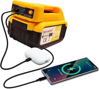 Dual-Port USB Charging Adapter (Type-C+USB), Compatible with “DW” 18/20V Batteries, Universal for Phones, Tablets, and Tools, Wall-Mountable/Portable (Battery Not Included)