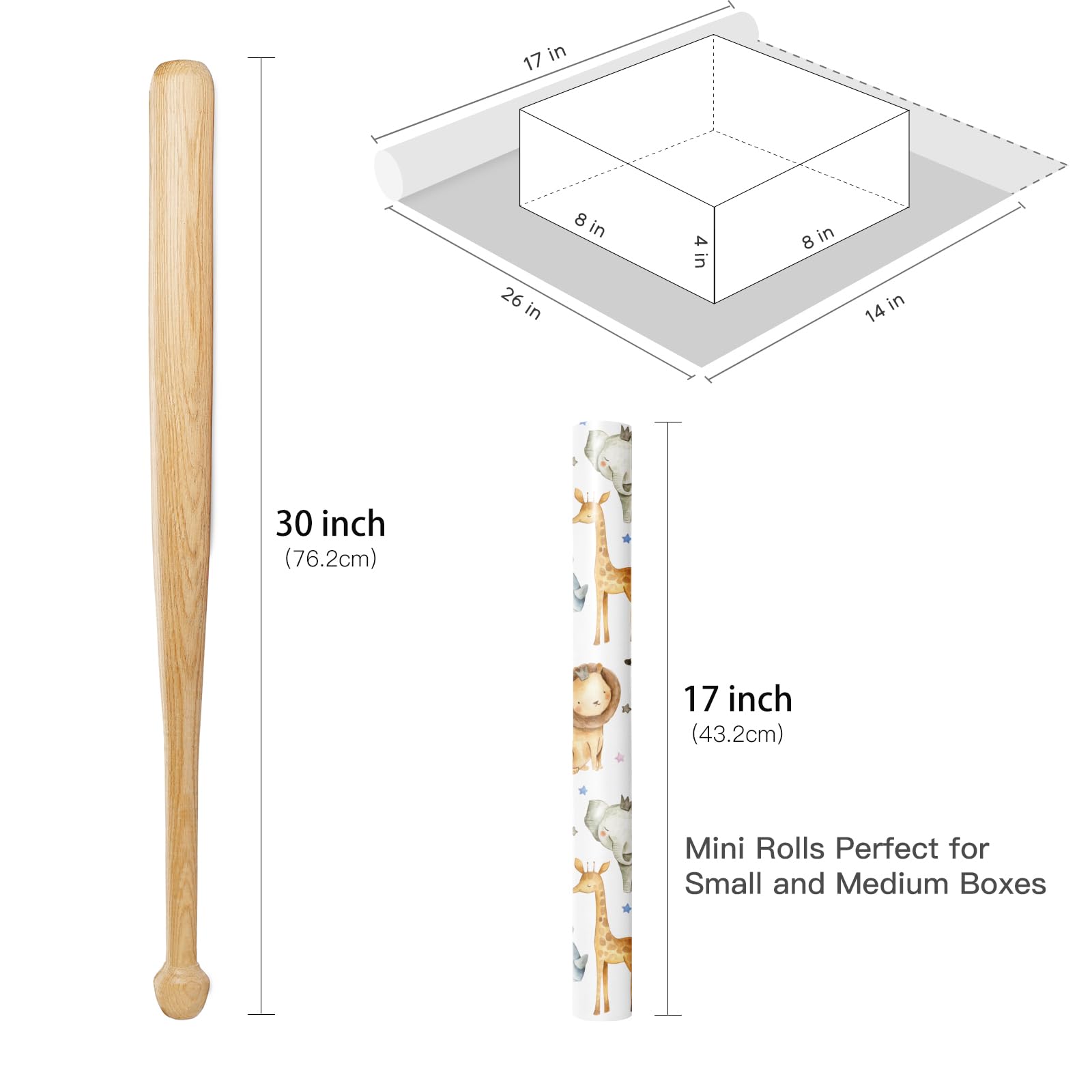 RUSPEPA Rollo De Papel De Regalo Con Animales De La Selva Para Niños Y Niñas, Lindo Diseño De Safari Con Elefante, Jirafa, Cebra, León, Papel De Regalo Para Cumpleaños Infantiles, 43,2 Cm X 5 M
