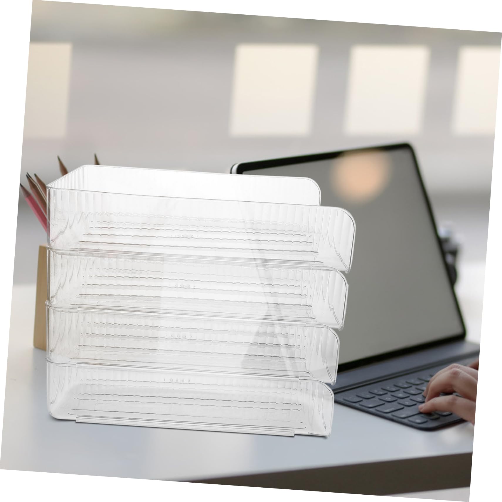 4piezas Organizador De Escritorio Apilable Para Documentos Bandeja De Almacenamiento Transparente Solución De Oficina y Versátil Para Papeles y Libros