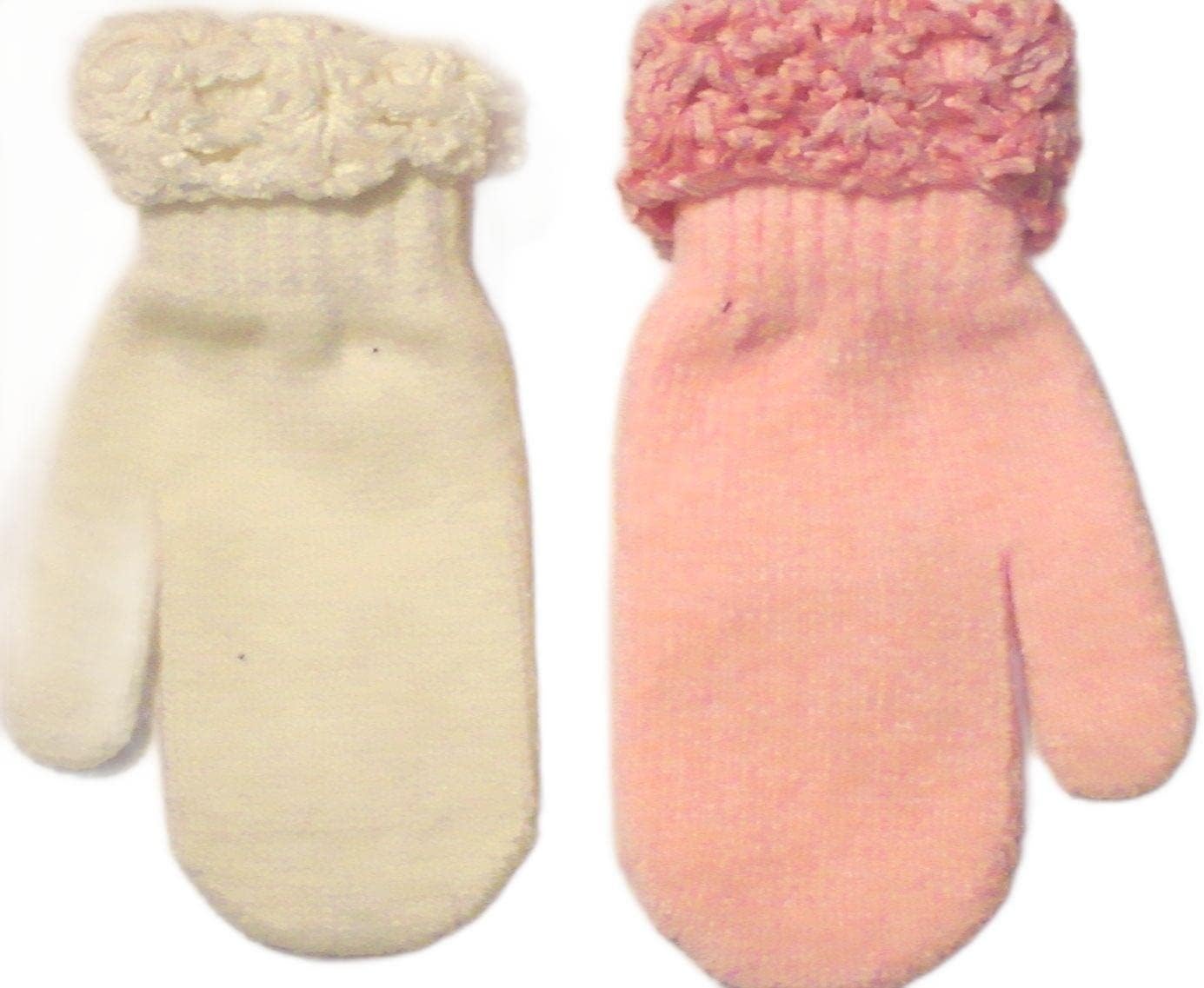 Two Pairs Magic Stress Mittens Crocheted Chenille Cuffs for Ages 0-12 Months