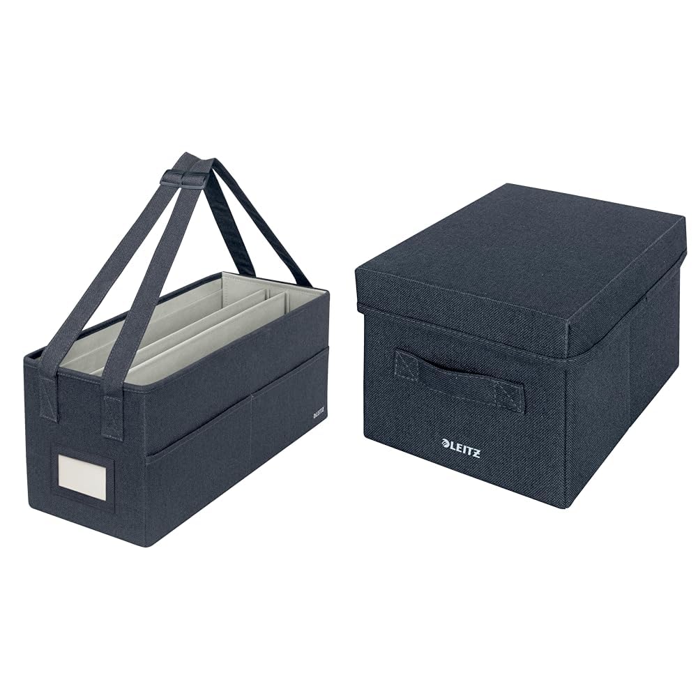 Leitz Set Aufbewahrungsbox mit Deckel aus Stoff Klein + Desk Sharing Arbeitstasche für mobiles Arbeiten, 2er-Set Organisationsboxen, Für Büro, Haushalt, Küche & Schule, Grau, 61460089 + 64440089