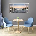 Wall Decorations for Living Room - Beach Wall Art Ocean Decor Fake Windows Beach Themed Seascape Sunrise Bathroom Pictures for Wall Coastal Wall Decor Large Canvas Art Wall Decor Stretched 24x48inch