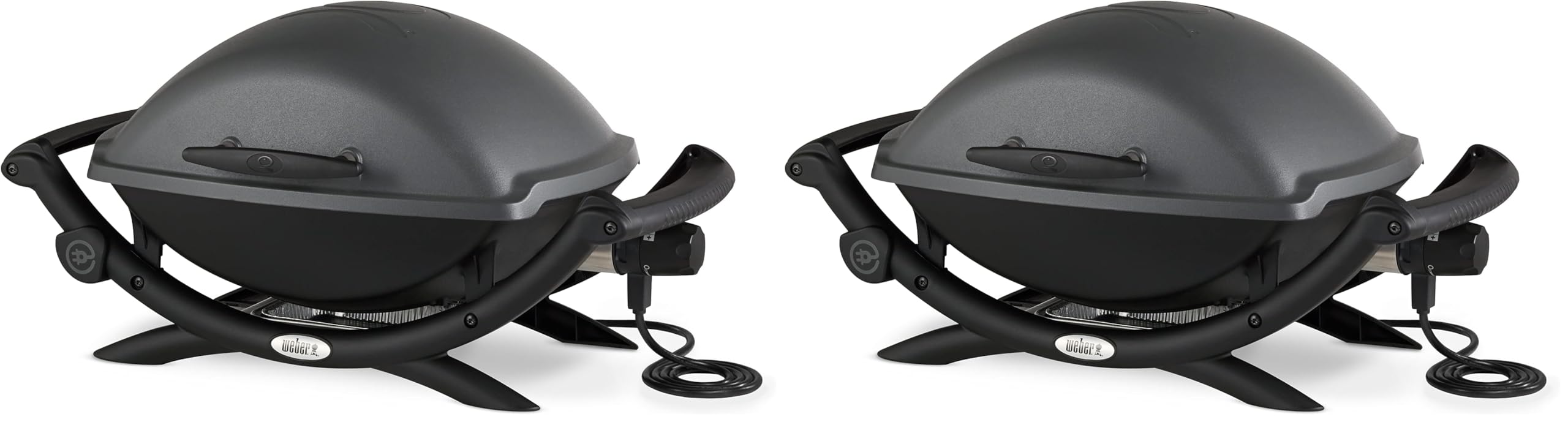 Weber Q2400 BBQ Elettrico con Supporto + ripiani laterali, sup. cottura 54 x 39 cm, sup. cottura in ghisa smaltata divisa in 2, coperchio e corpo in alluminio pressofuso - Grigio scuro (55020053)