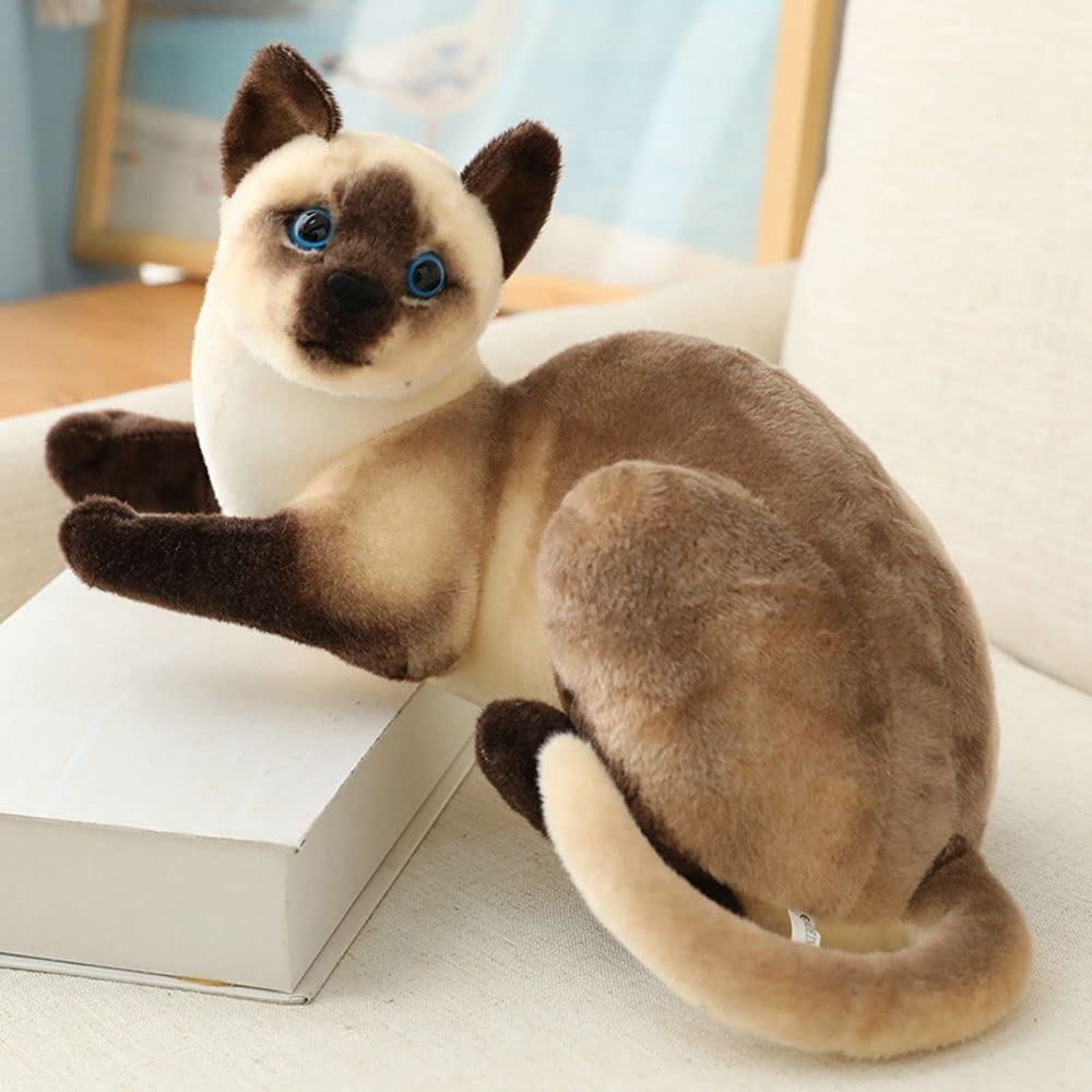 MNTT 45cm Soft Kitten Doll Lifelike Home Decor American Shorthair Siamese Cat Cartoon Animal Stuffed Lying Pet Toys Plush Doll Simulation Cat(25CM-D)