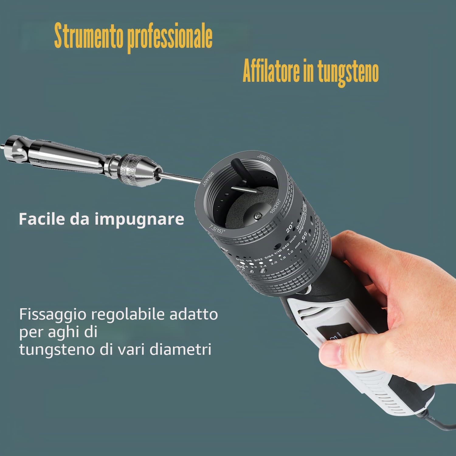 Smerigliatrice per affilatrice in tungsteno per saldatura Tig, 6 dimensioni 8 angoli Testa smerigliatrice elettrodo di tungsteno, Accessori per saldatura TIG con slot di taglio, offset
