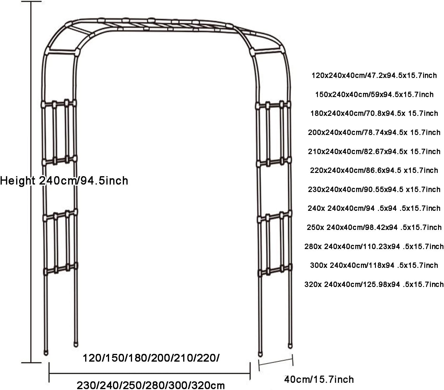 Garden Arbors Large 2.4M Metal Garden Rose Arch Heavy Duty Strong Tubular Outdoor Lawn Patio Arbours for Roses Climbing Plants Support Archway Garden Decoration