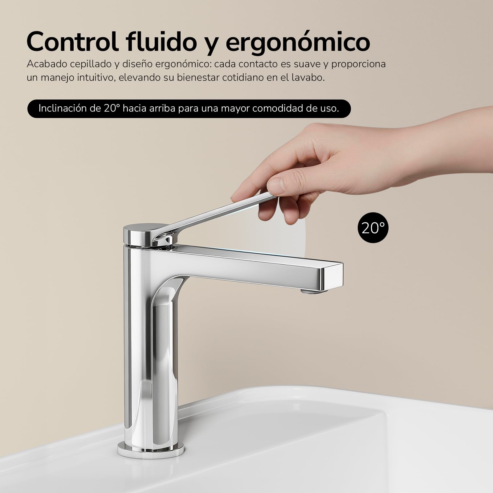 EMKE Grifo de Baño Cromado con Aireador, 195x173x46 mm | Mezclador de Lavabo en Latón Macizo, Cartucho Cerámico, Instalación Fácil