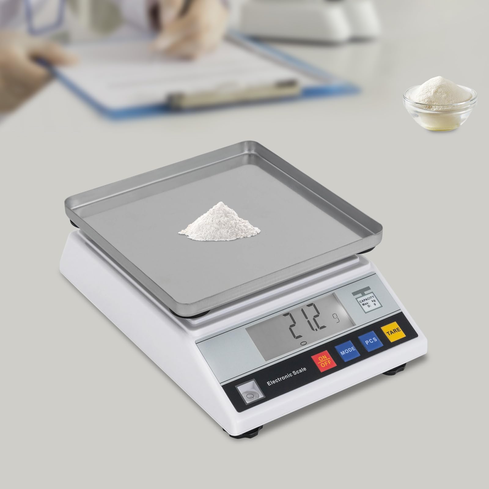 Bilancia di precisione, bilancia analitica ad alta precisione, 0,1 g, digitale elettronica industriale, bilancia digitale con funzione di conteggio e tara, display LED, 26 x 18 x 6,4 cm (10 kg, 0,1 g)