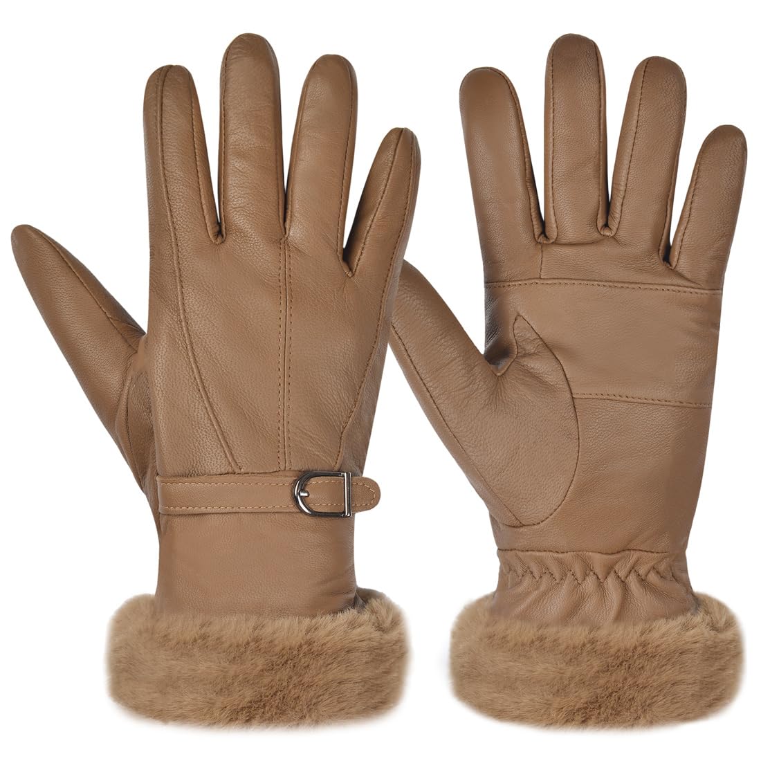 Harssidanzar Guantes de cuero de mujer de invierno Guantes de cuero caliente Forro de piel Guantes de vestir de invierno SL022EU 2 61oPckYWvQL