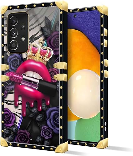 Miniatura 3 de Funda compatible con Samsung Galaxy A52, diseño cuadrado de labios rojos con corona para niñas y mujeres, funda decorativa de metal suave TPU