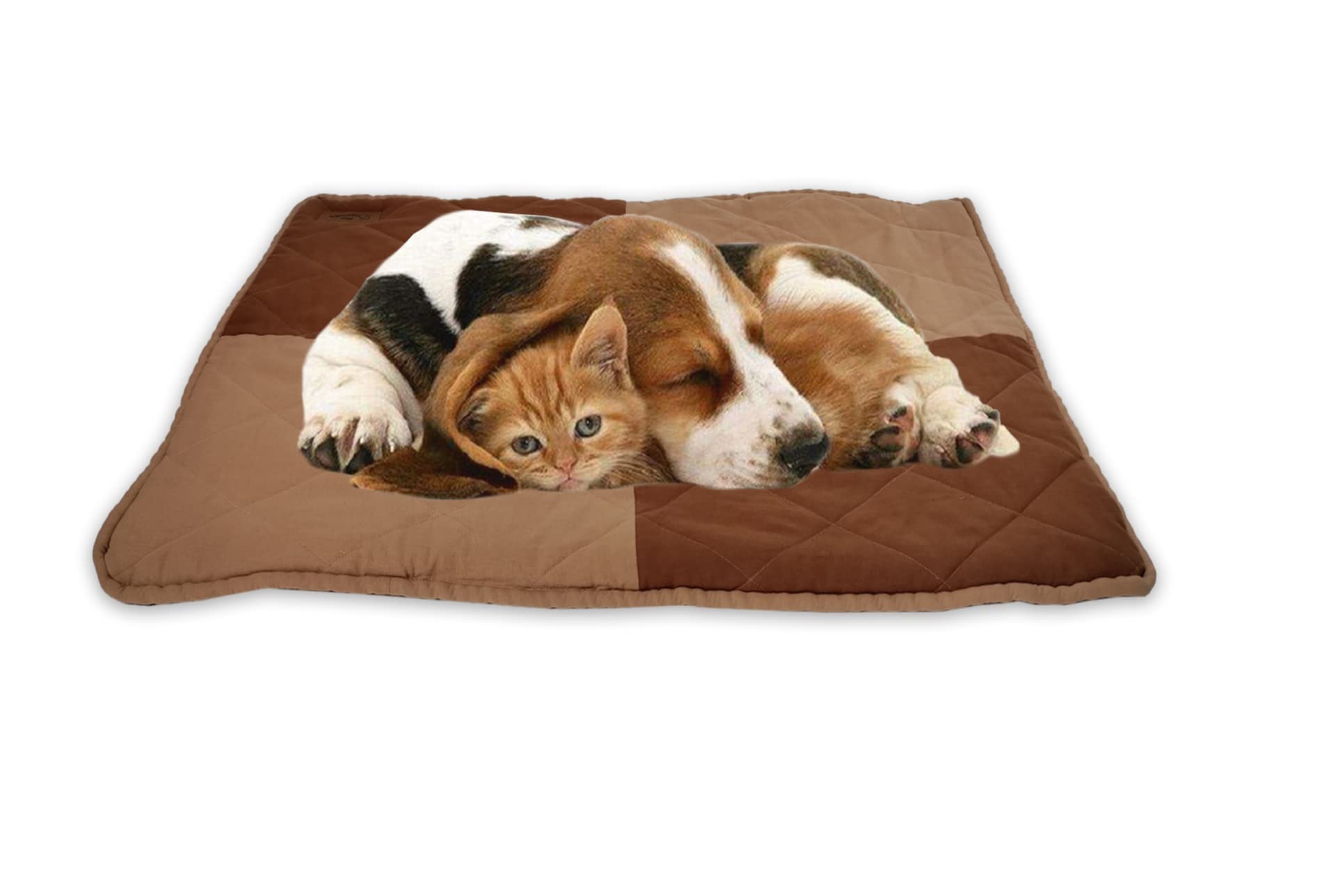 Cotton Canvas Color Blocked Rectangle Pet Bed Mattress | Washable Padded Pet Bed| Light Weighted Dog Flat Mat (Medium)_ Rust/Sand Orange