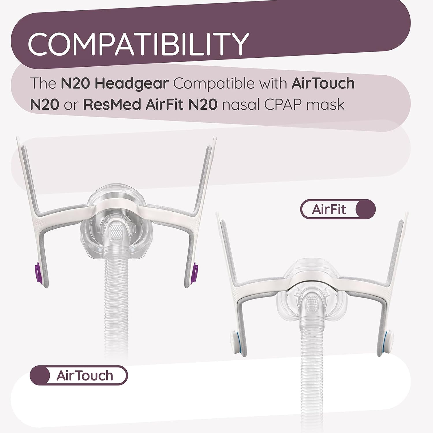 N20 Replacement CPAP Headgear Compatible with ResMed AirFit N20 / AirTouch N20 Nasal Mask -Adjustable Headgear C Pap Accessories Headstrap Part for Airfit N20 - Large (2 Magnetic Clips) - Image 3