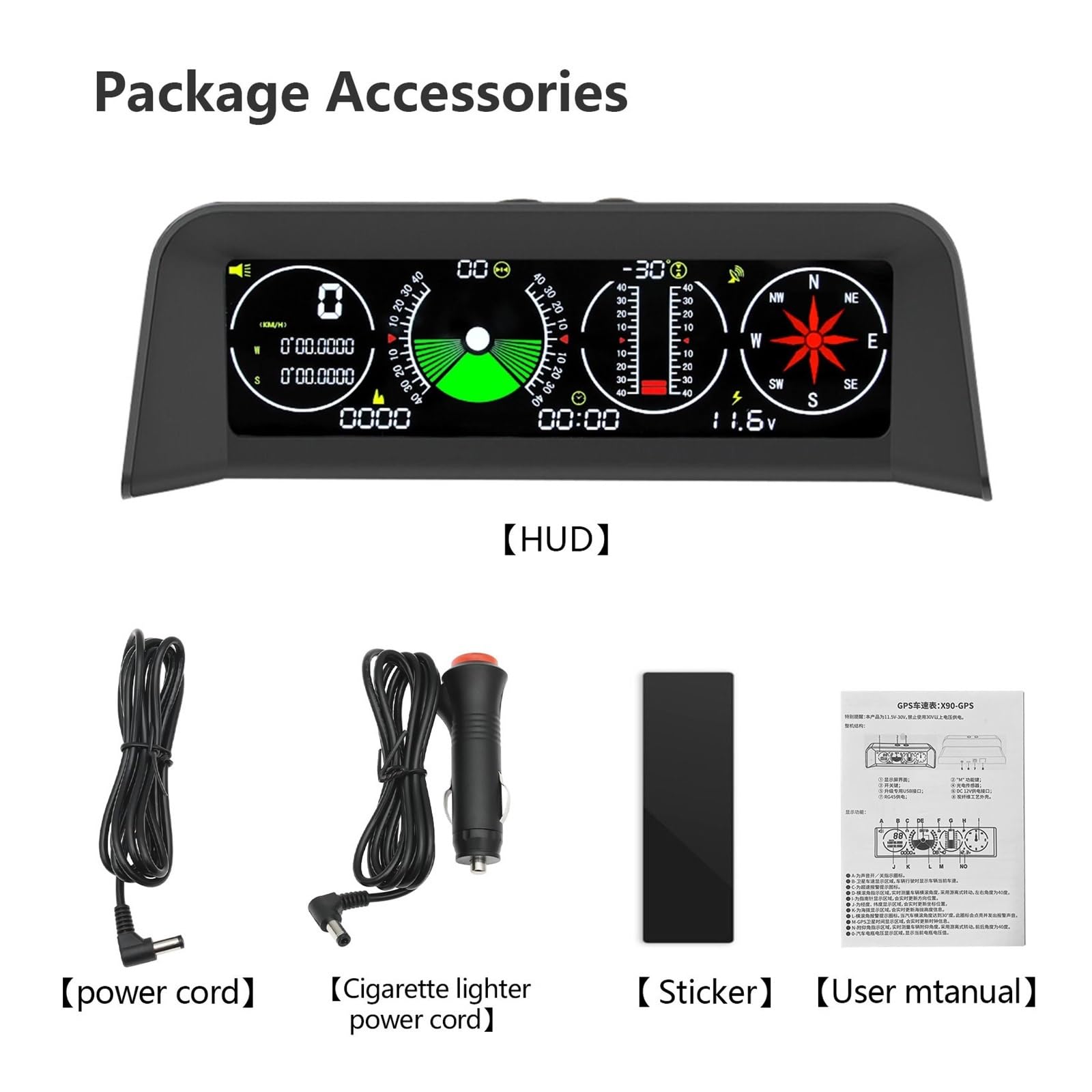 X90 GPS Head Up Display Velocímetro Alarma De Exceso De Velocidad Medidor De Pendiente Inclinómetro Brújula De Coche HUD Ángulo De Inclinación Reloj Transportador para todos los vehículos