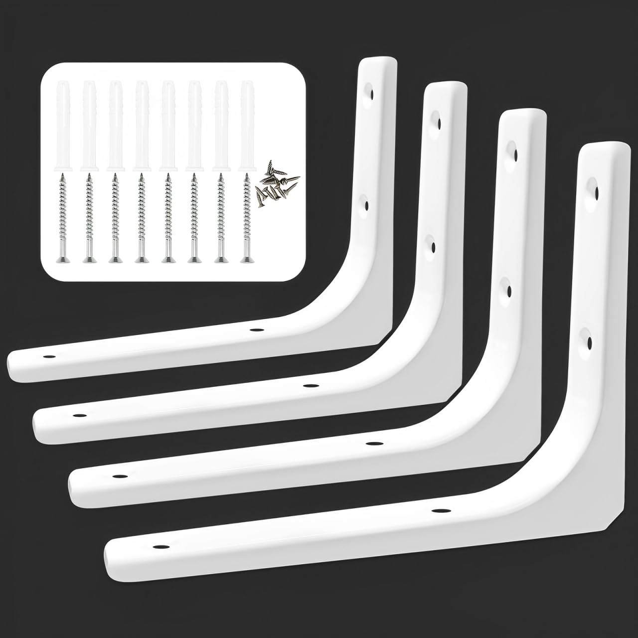 Xpieoyrm 4 Piezas Soportes para Balda Estanterias Pared 200x150mm, Escuadras Metalicas 8 pulgadas con tornillos y pernos, Soportes Estantes de 90 Grados Angular de Montaje en Pared Pesados