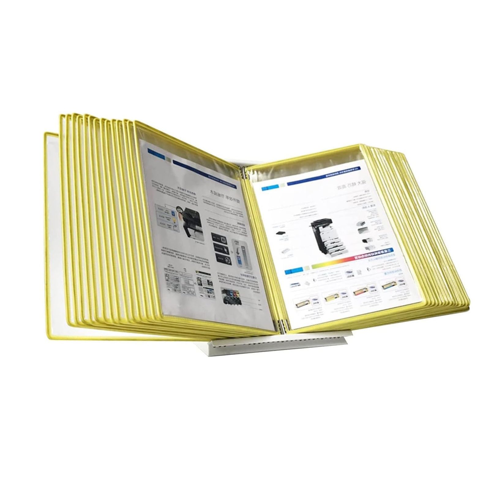 YNIYUJKL File Organizer For Desk - Wall Reference Organizer, Pvc And Metal Catalog Display Rack, 30 Page Letter-Size, For Office, Workshop, Restaurant A4 Document Reference And St,Yellow