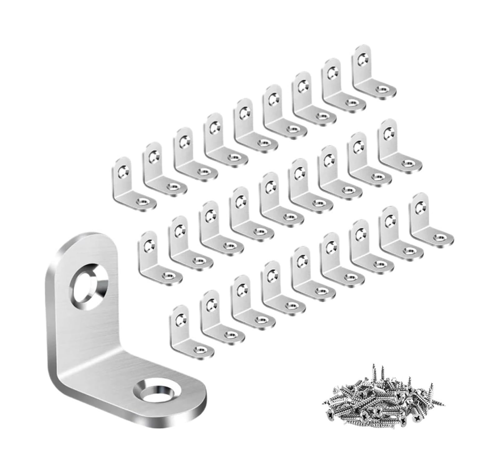 Angle Brackets, L Brackets Stainless Steel Right Angle Corner Brace with Screws(S-Silver 20x20 30pcs)
