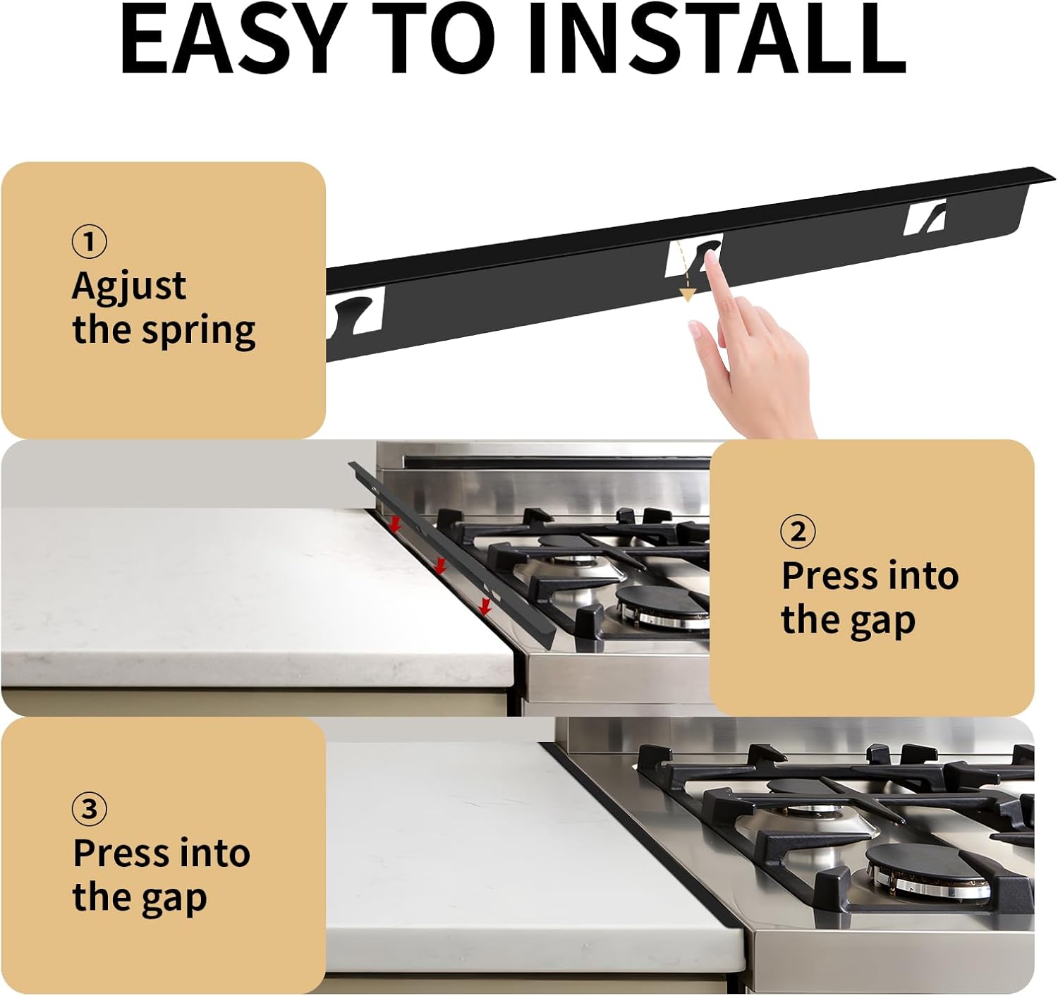 Stove Gap Covers,Stove Gap Filler, Range Trim Kit, Stove Gap Guards, Heat Resistant and Easy to Clean （Aluminum Black 23.4 in.）