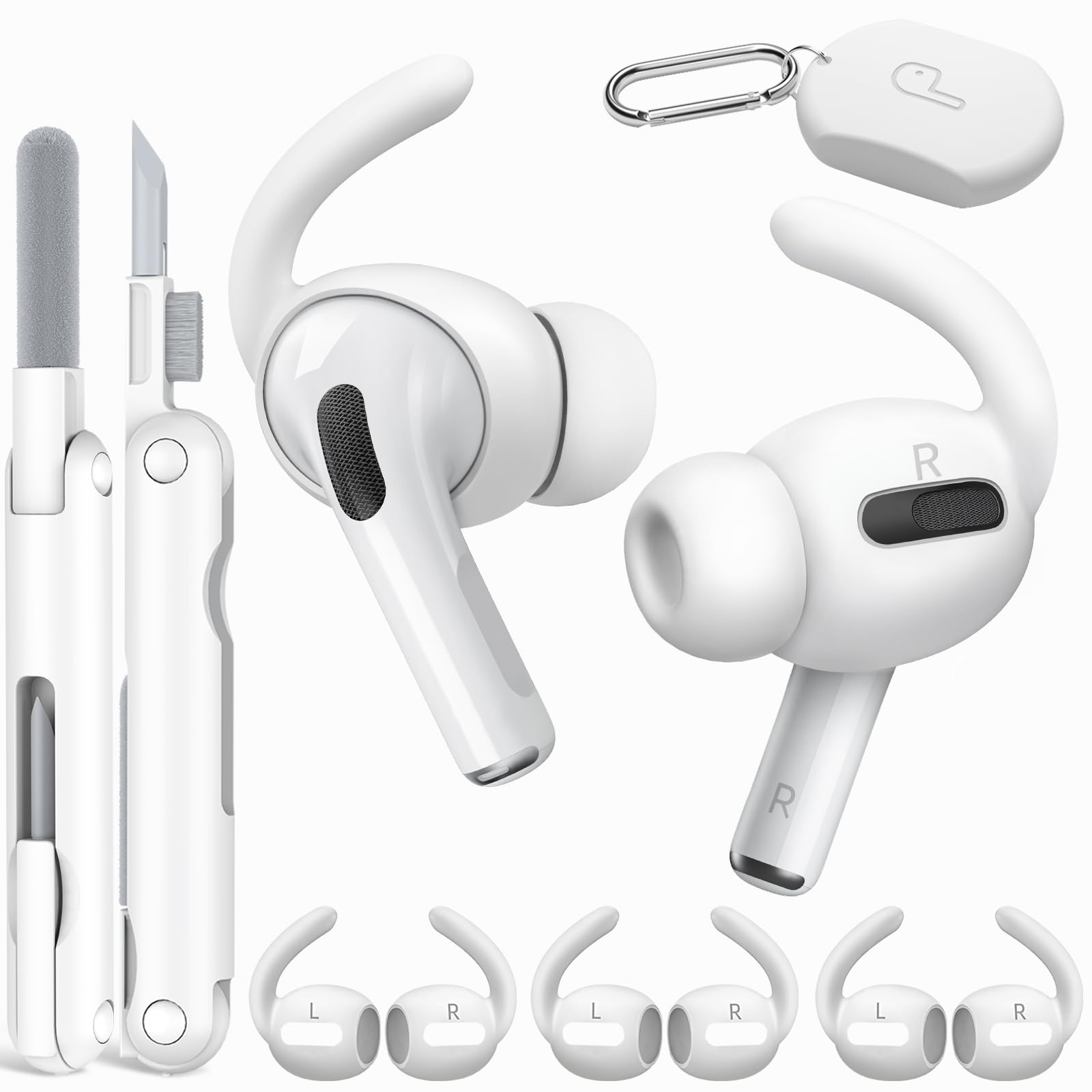 TNSNK 4 Paris for AirPods Pro 1 Ear Hooks, Anti-Slip Ear Tips (White)