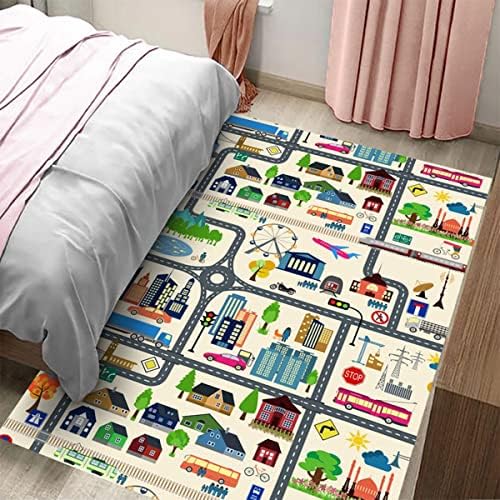Road Rug for Kids – Kids Carpet Playmat Rug – City Life Rug with Non-Slip Backing – Fun Play Mat for Toy Cars – Blue Green Gray Beige(80cm*120cm)