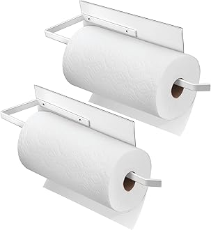 Paper Towel Holder Magnetic, Magnetic Paper Towel Holder for Fridge, Toilet Paper Roll Holder Magnet Towel Rack Wall Mount Shelf Bar for Towels Rolls Bathroom RV Dorm Kitchen Wall Decor, White 2 Pack