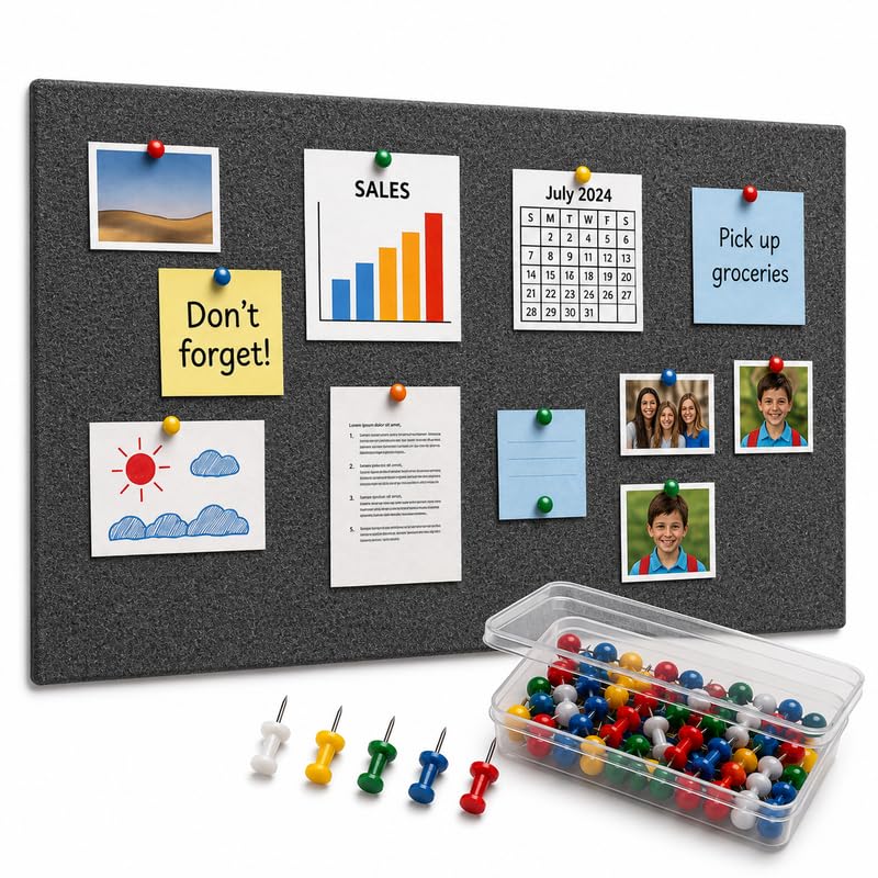 MMT Acoustix PinFelt 4x2 ft Bulletin Board, Self Adhesive Notice Board for Home, Pin Board for Study Room, Notice Board for Office with Pins, 9mm Acoustic Felt Board, Smoke, 120x60 cm-image-31
