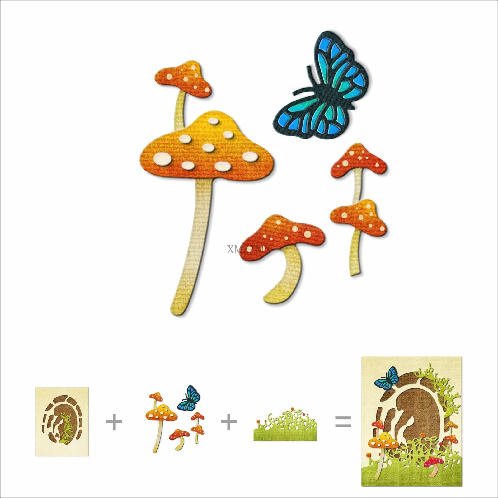 XMZZMX Mushrooms Butterfly Metal Cutting Dies for Card Making, Paper Embossing Die-Cuts Sets Storage Pockets, Album Stencils, Scrapbooking Template
