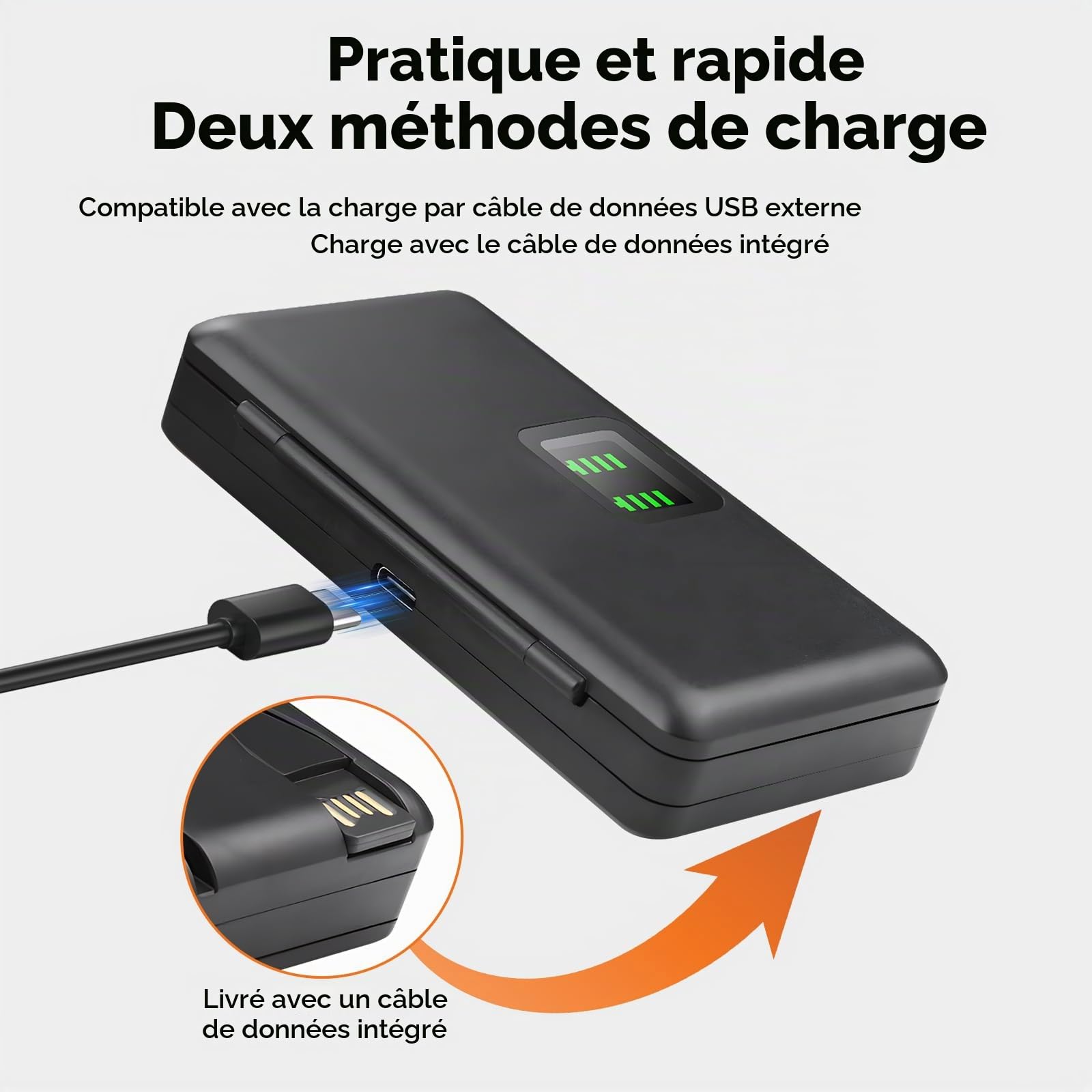 CITYORK Kit-Chargeur de Batterie pour DJI Osmo Action 6/5 Pro/ 4/3 / Osmo 360 Chargeur de caméra Sport, Batterie 2250 mAh (Pack de 2) et Slots Double Canal, avec écran LCD et câble USB