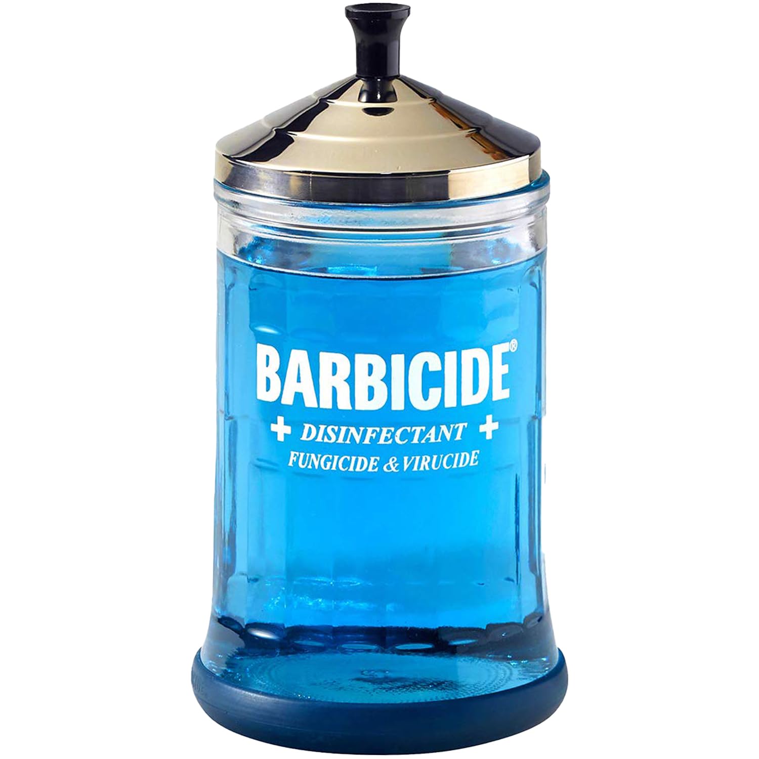 BARBICIDE Disinfecting Jar – Durable Glass Immersion Container with Stainless Steel Lid and Tray – Professional Tool Sanitizer for Combs, Brushes & Implements - (MidSize - 21 Fl Oz)