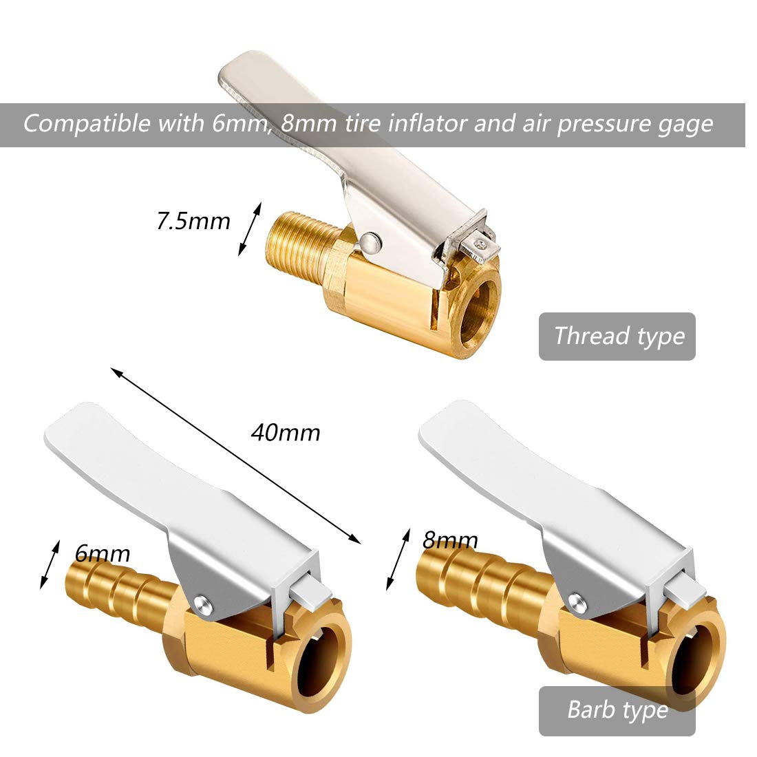 Embout Gonflage Pneu En Laiton | Adaptateur Valve Avec Pince - Pour Voiture, Moto, Vélo