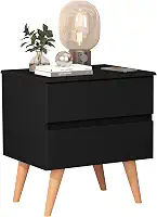 Mesa De Cabeceira Roma Para Quarto Com 2 Gavetas E Pés (Preto)