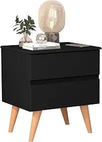 Mesa De Cabeceira Roma Para Quarto Com 2 Gavetas E Pés (Preto)