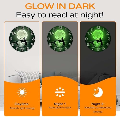 Miniatura 6 de The Geeky Days Reloj colgante de sirena con luna llena que brilla en la oscuridad, funciona con pilas, de cuarzo silencioso luminoso de 15 pulgadas,