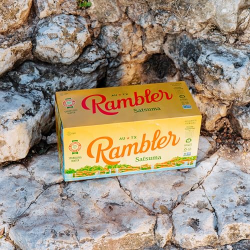 Image of AUTX RAMBLER Sparkling Water, Texas Limestone Mineral Blend, Original x Satsuma, 12-Ounce Cans, 8 Count x 2 (16 Cans Total)