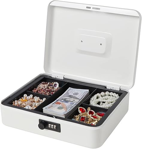 Miniatura 6 de Caja de dinero grande con cerradura de combinación, caja de dinero de metal para efectivo, caja de bloqueo Lovndi con bandeja de dinero, 11.8 x 9.5