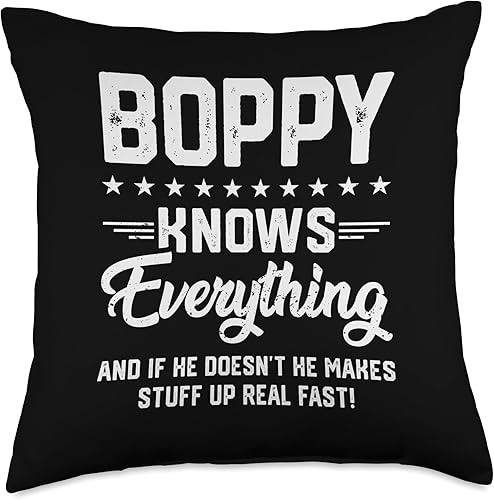 Funny Personalized Gifts for Boppy Boppy Knows Everything Funny Grandpa Fathers Jokes - Almohada para hombre, 18 x 18 pulgadas, multicolor
