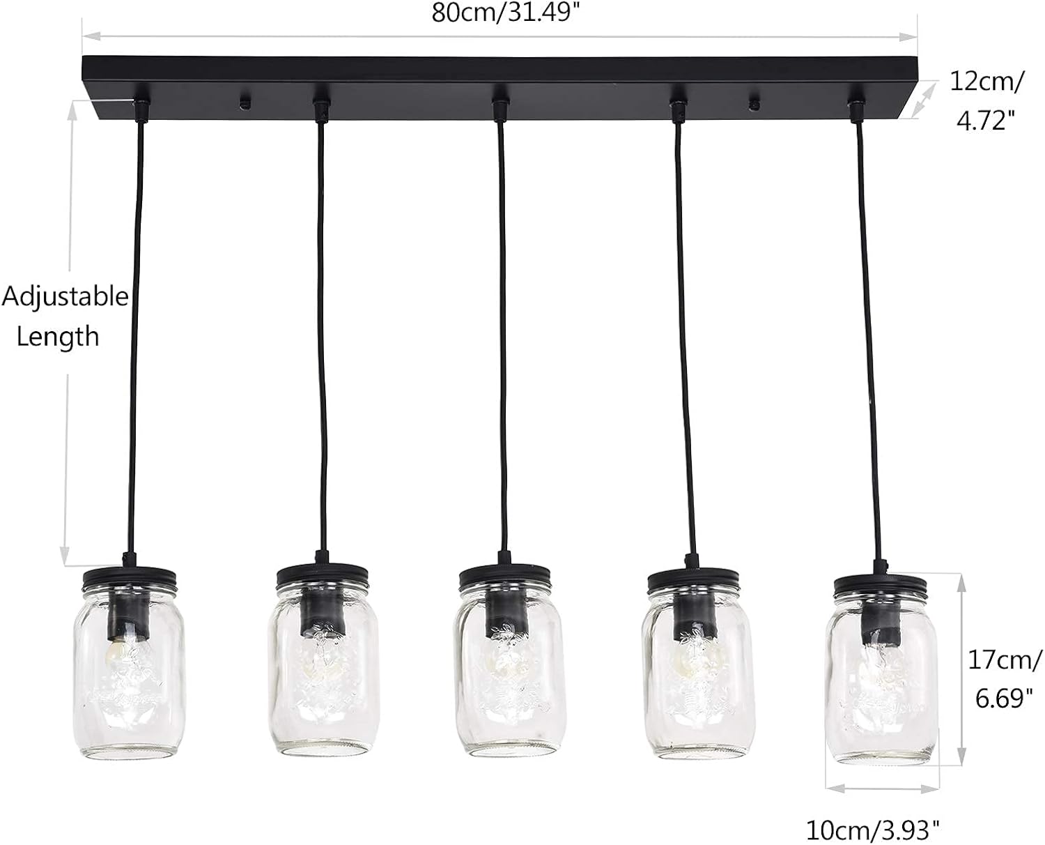 New Product Heircido Mason Jar Pendant Light Fixtures, DIY Mason Jar Chandelier Light, 5-Light Farmhouse Kitchen Island Lighting, Dining Room Lighting Fixtures Hanging