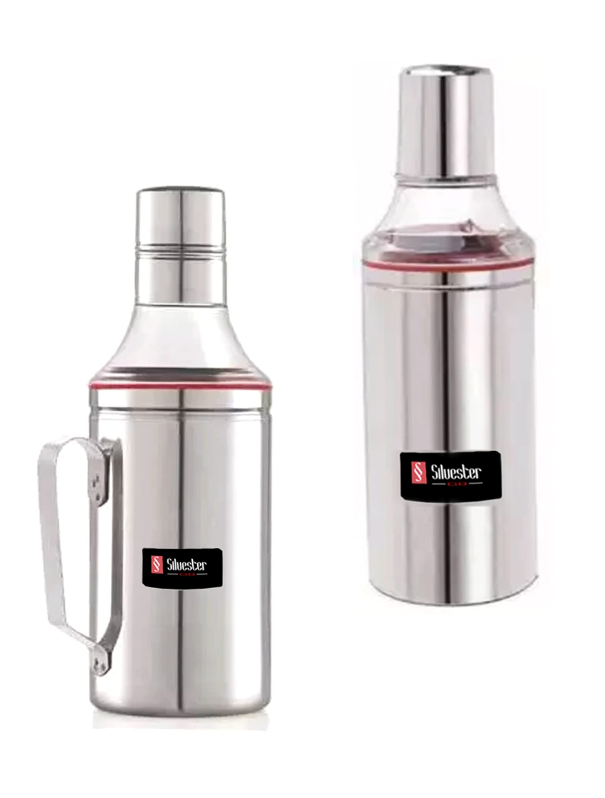 Silvester� Stainless Steel Oil Dispenser/Pourer/Container Bottle for Kitchen with Handle & Without Handle, 1000 ML, Combo Pack of 2-image-26