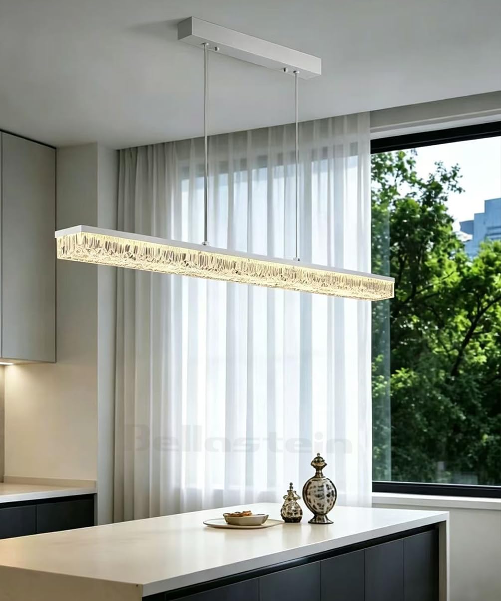 LED Pendelleuchte, Moderne Esstisch Hängelampe mit Fernbedienung Dimmbare Linear design hängeleuchte mit Fernbedienung, Esszimmerlampe hängend Höhenverstellbar Esszimmer Küche (Weiß, 100cm)